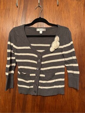 Decree Striped Button-Front Floral Flower Cardigan Size Large
